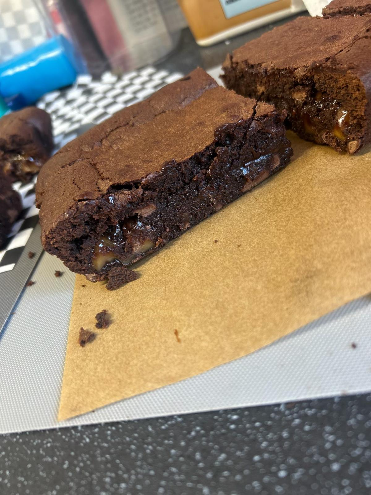 Gooey homemade brownies by Bannisters Bakehouse